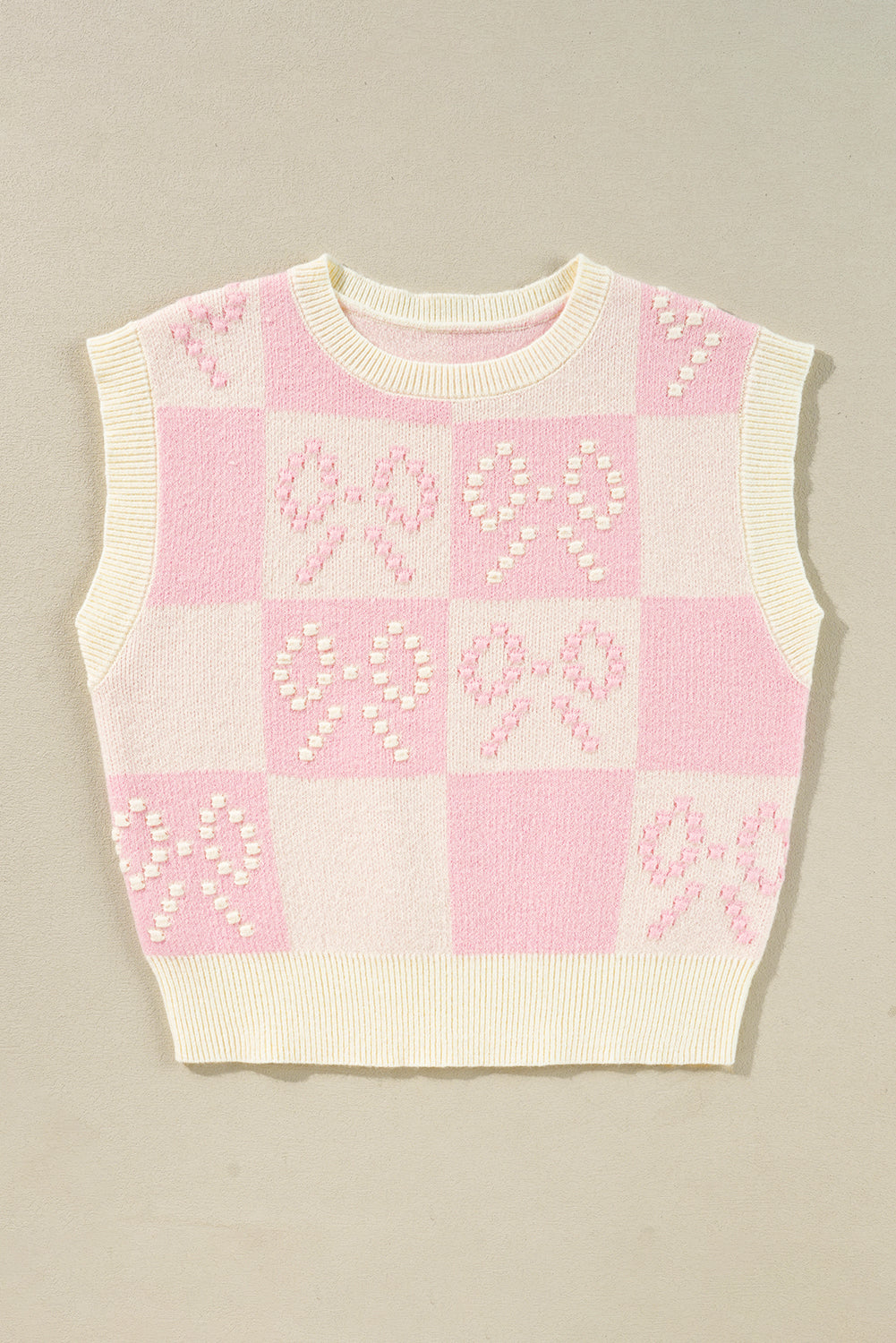 Pink Preppy Checkered Bowknot Knit Vest - MAD RUFFI