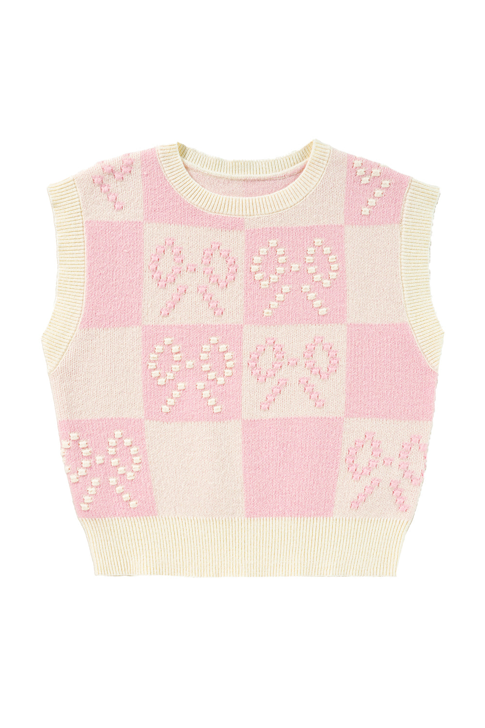 Pink Preppy Checkered Bowknot Knit Vest - MAD RUFFI