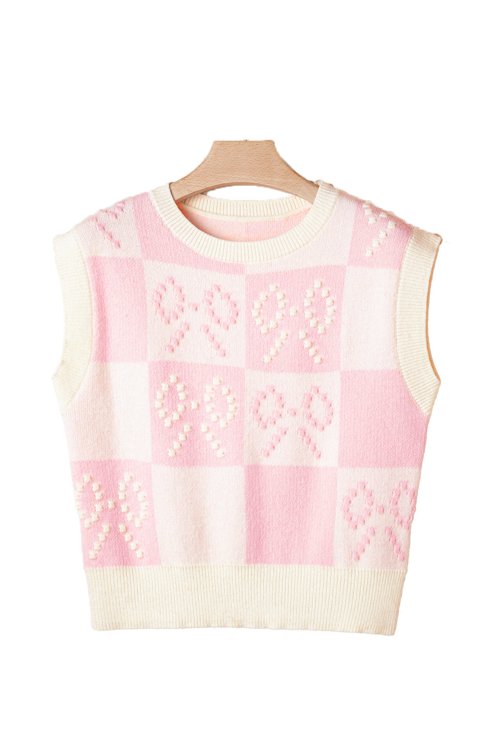 Pink Preppy Checkered Bowknot Knit Vest - MAD RUFFI