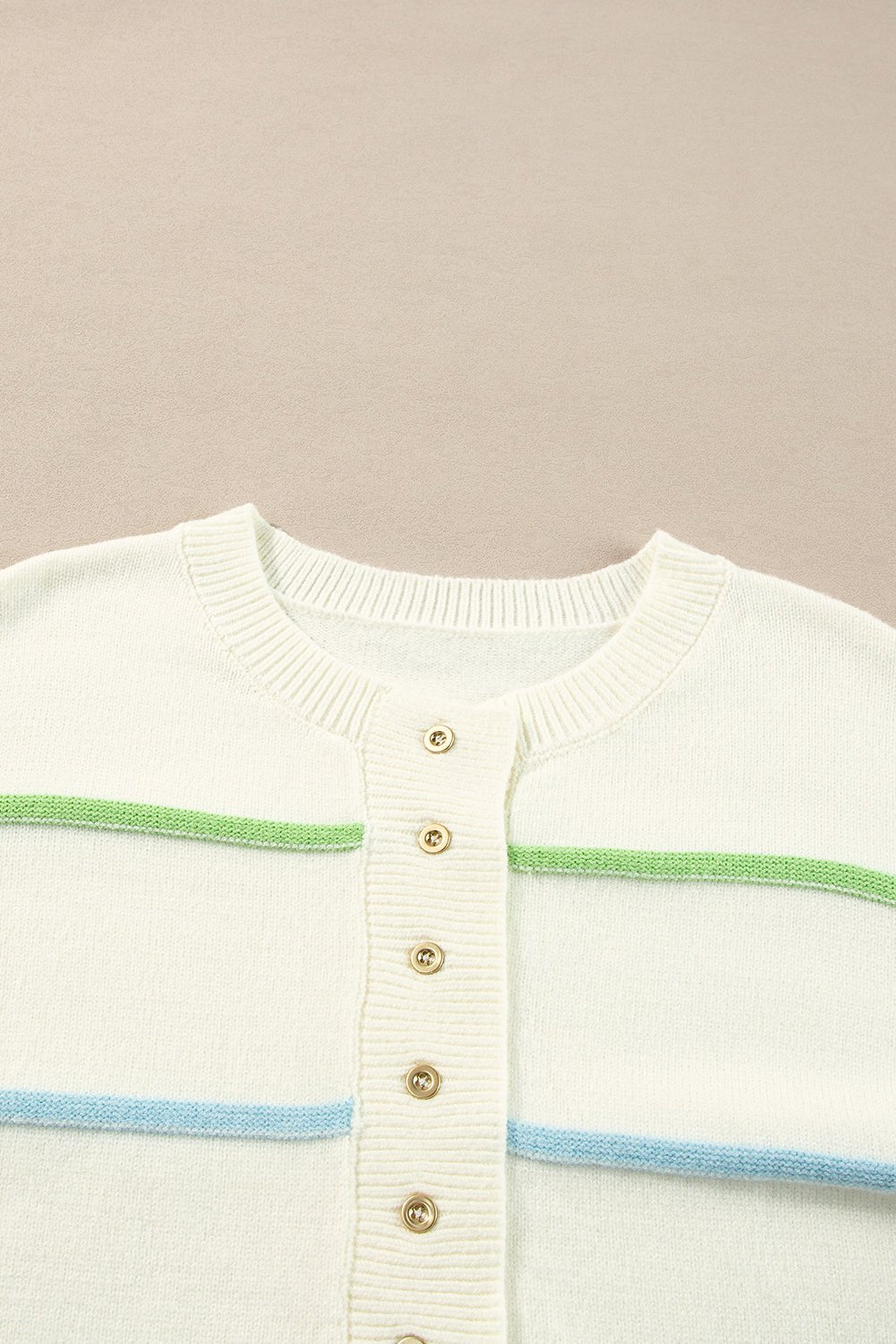 Pink Rainbow Striped Drop Sleeve Henley Sweater - MAD RUFFI