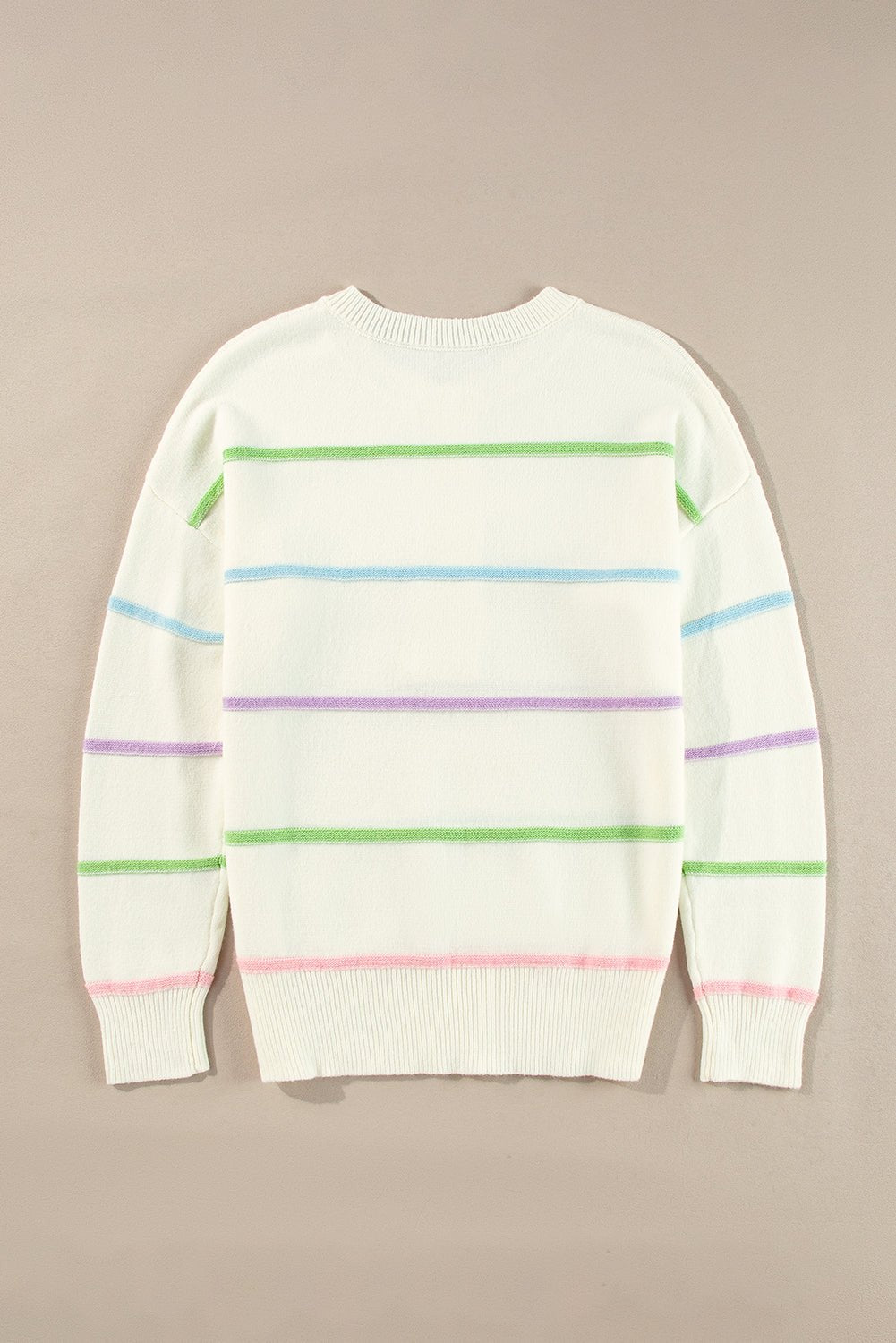 Pink Rainbow Striped Drop Sleeve Henley Sweater - MAD RUFFI