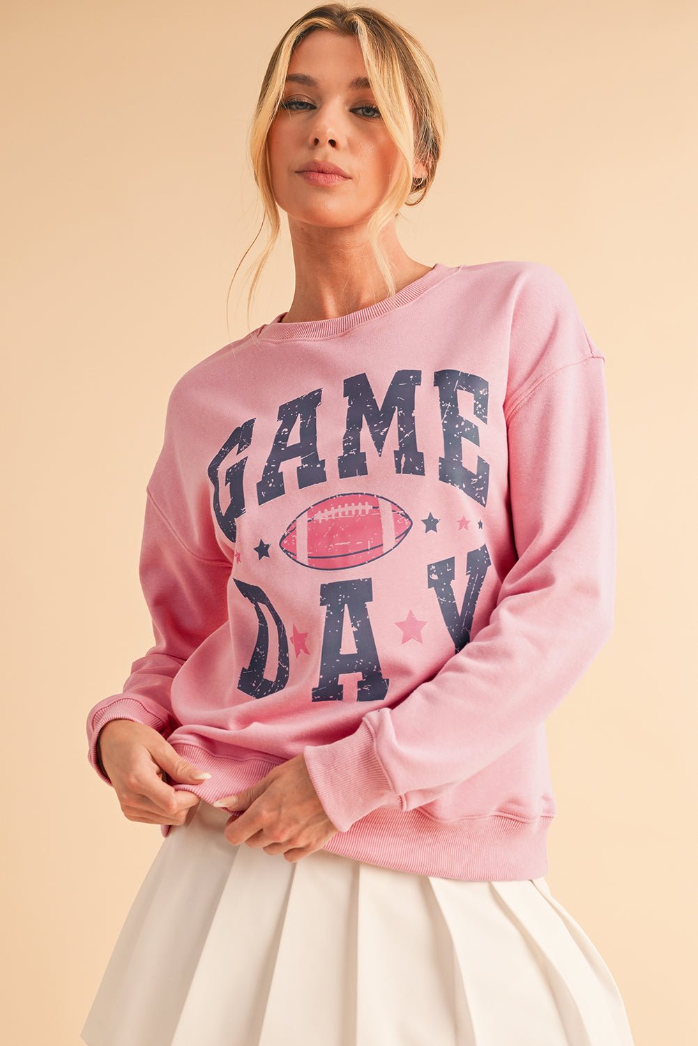 Pink Rugby GAME DAY Graphic Drop Shoulder Sweatshirt - MAD RUFFI