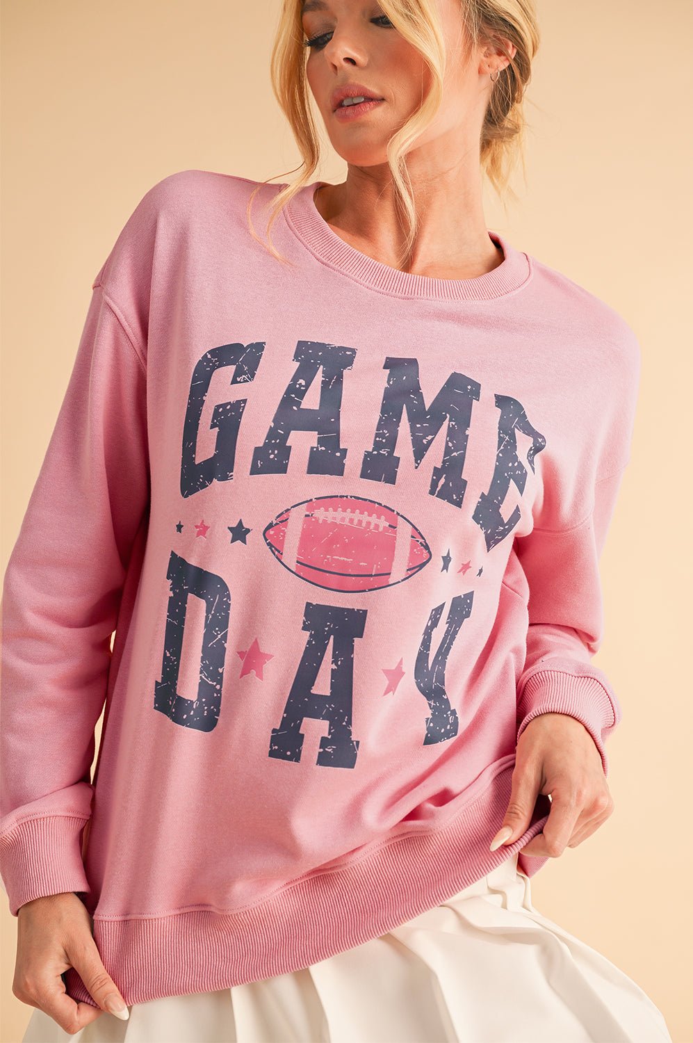 Pink Rugby GAME DAY Graphic Drop Shoulder Sweatshirt - MAD RUFFI