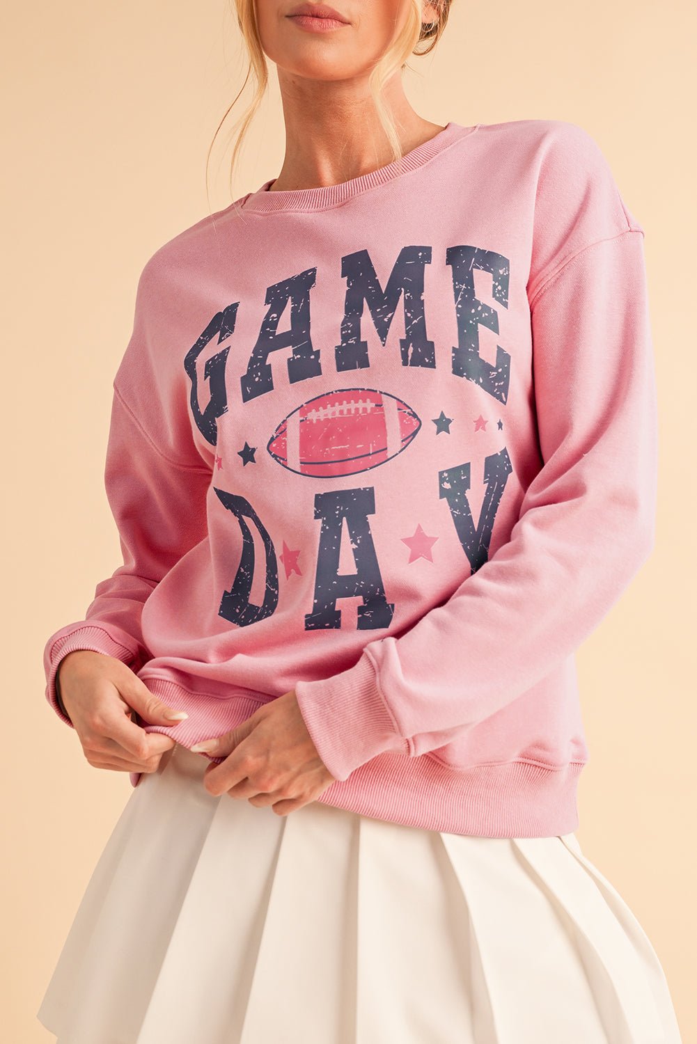 Pink Rugby GAME DAY Graphic Drop Shoulder Sweatshirt - MAD RUFFI