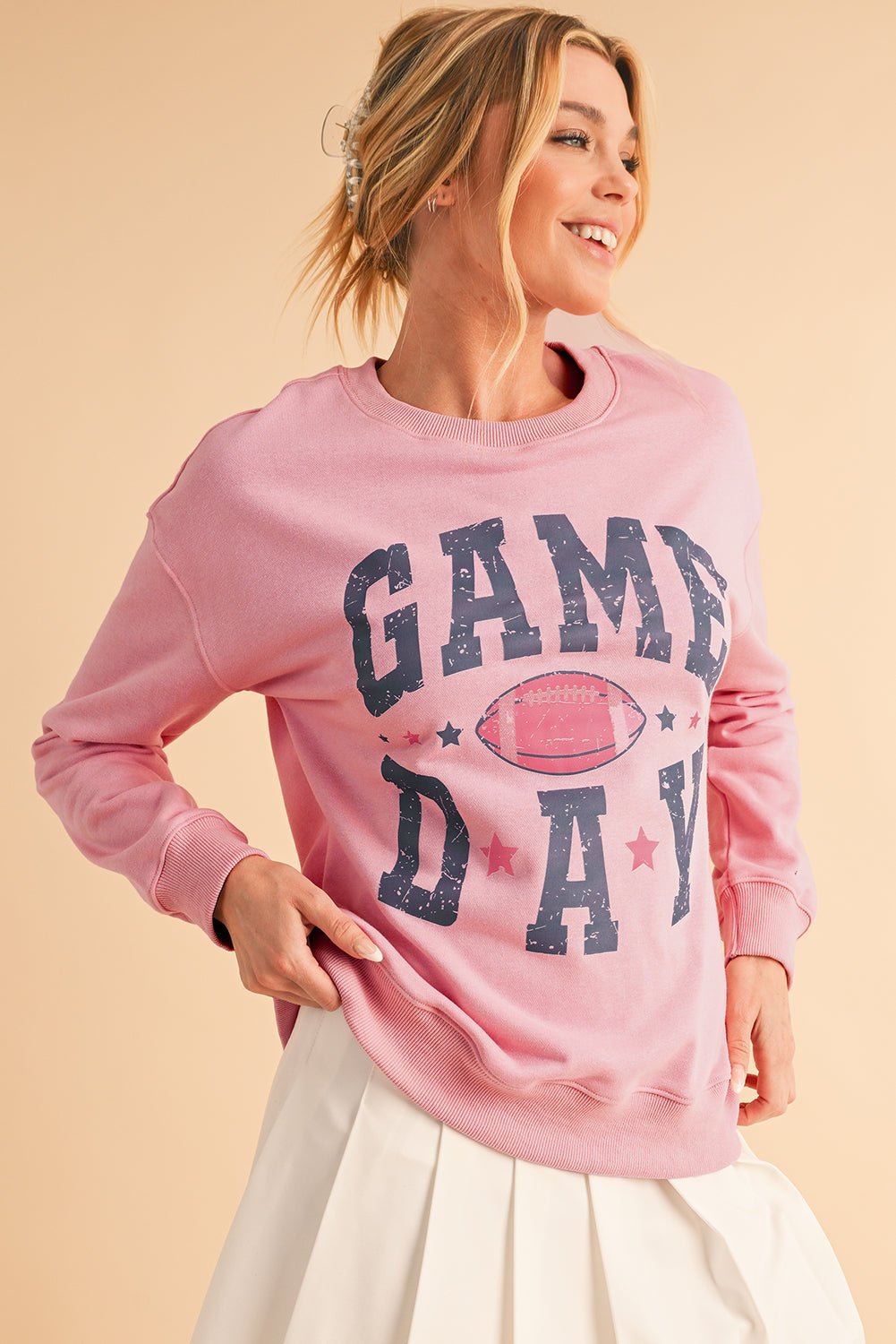 Pink Rugby GAME DAY Graphic Drop Shoulder Sweatshirt - MAD RUFFI