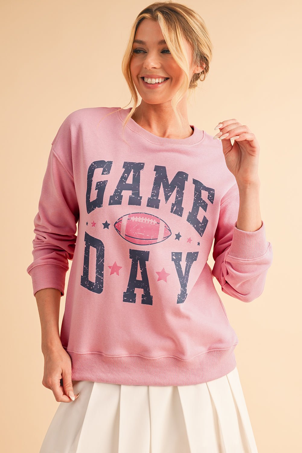 Pink Rugby GAME DAY Graphic Drop Shoulder Sweatshirt - MAD RUFFI