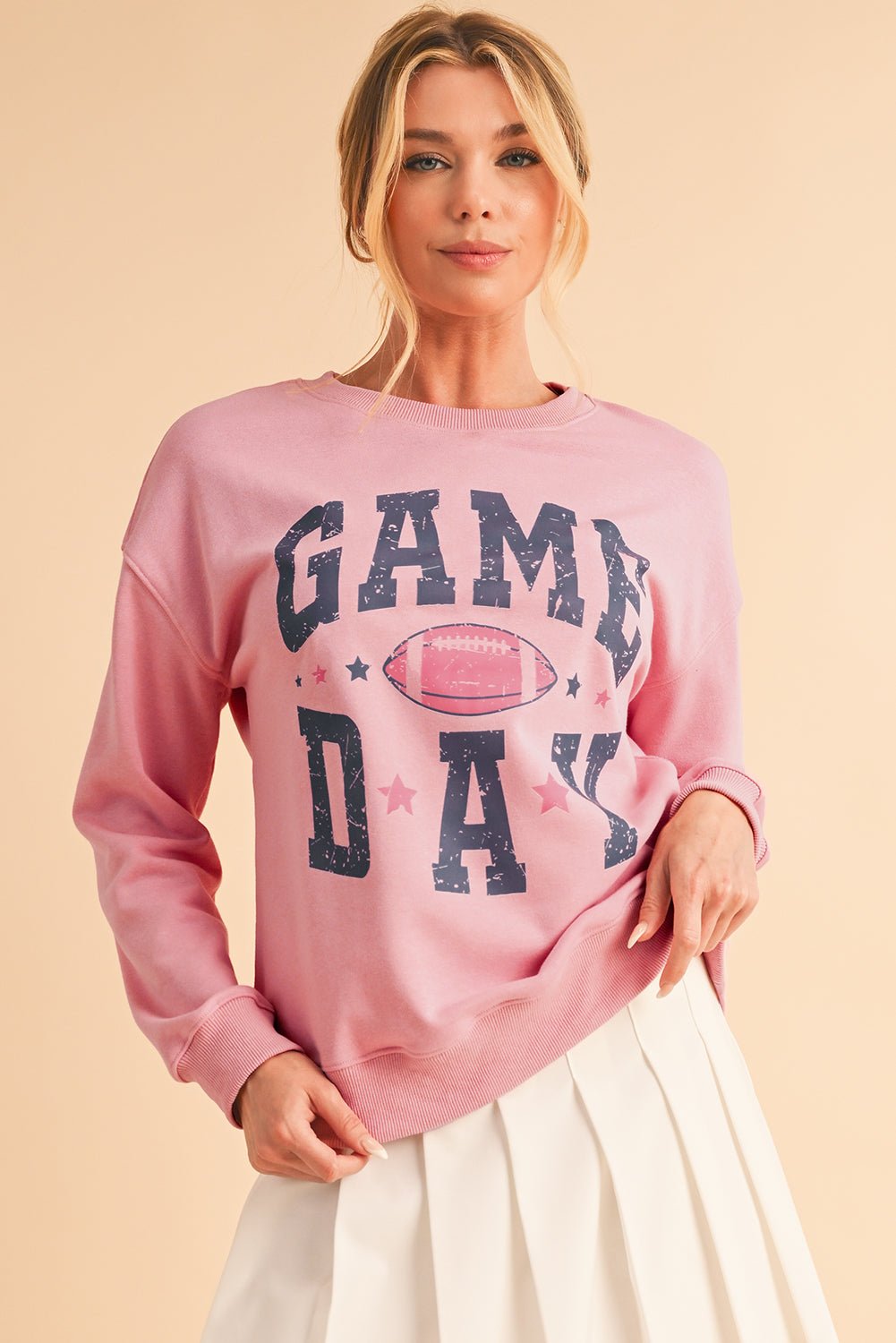 Pink Rugby GAME DAY Graphic Drop Shoulder Sweatshirt - MAD RUFFI