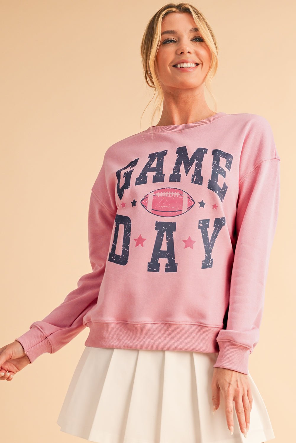 Pink Rugby GAME DAY Graphic Drop Shoulder Sweatshirt - MAD RUFFI