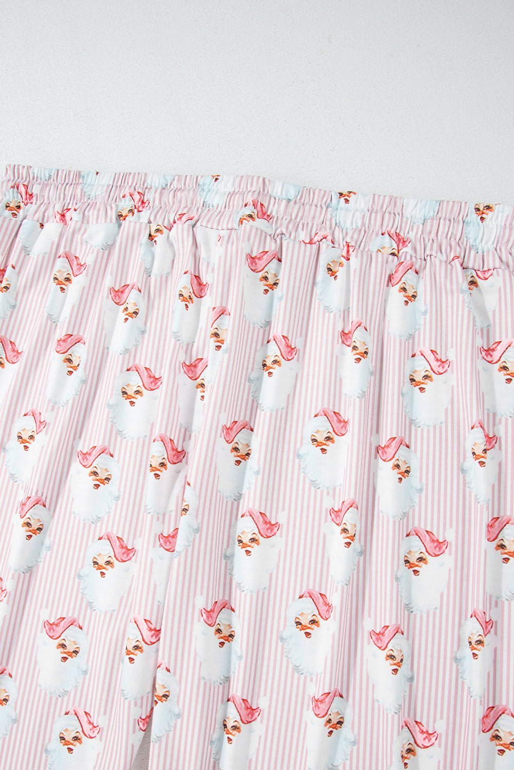 Pink Santa Claus Striped Print Loose Fit Two Piece Loungewear Set - MAD RUFFI