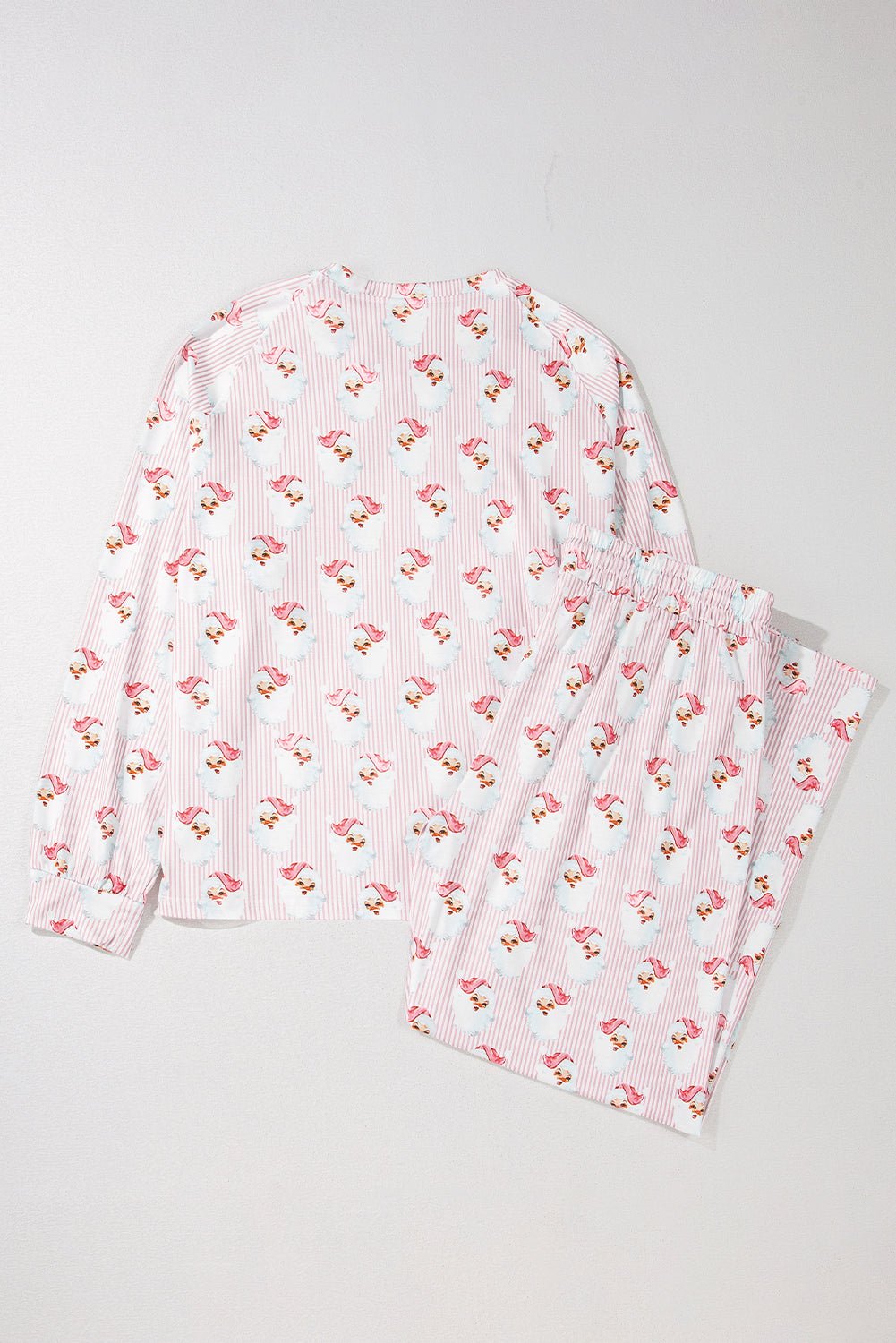 Pink Santa Claus Striped Print Loose Fit Two Piece Loungewear Set - MAD RUFFI