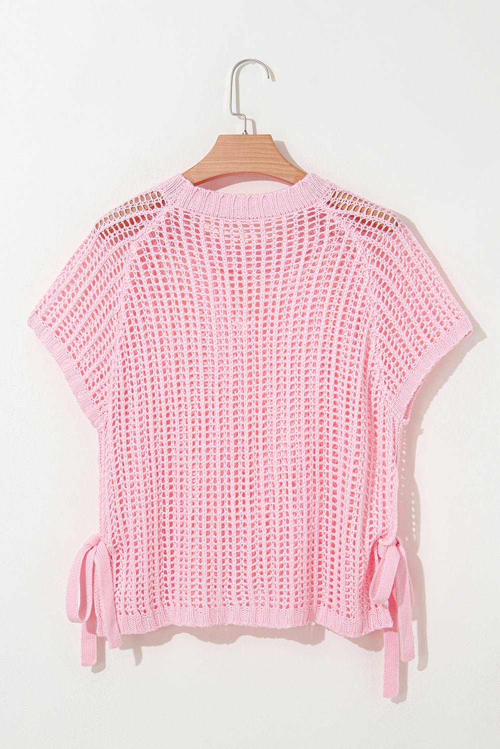 Pink Side Tie Hollow - out Crochet Knit Top - MAD RUFFI