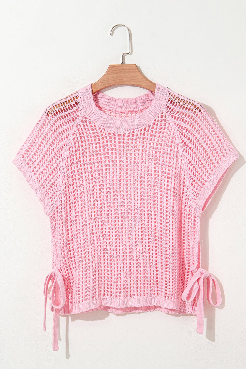 Pink Side Tie Hollow - out Crochet Knit Top - MAD RUFFI