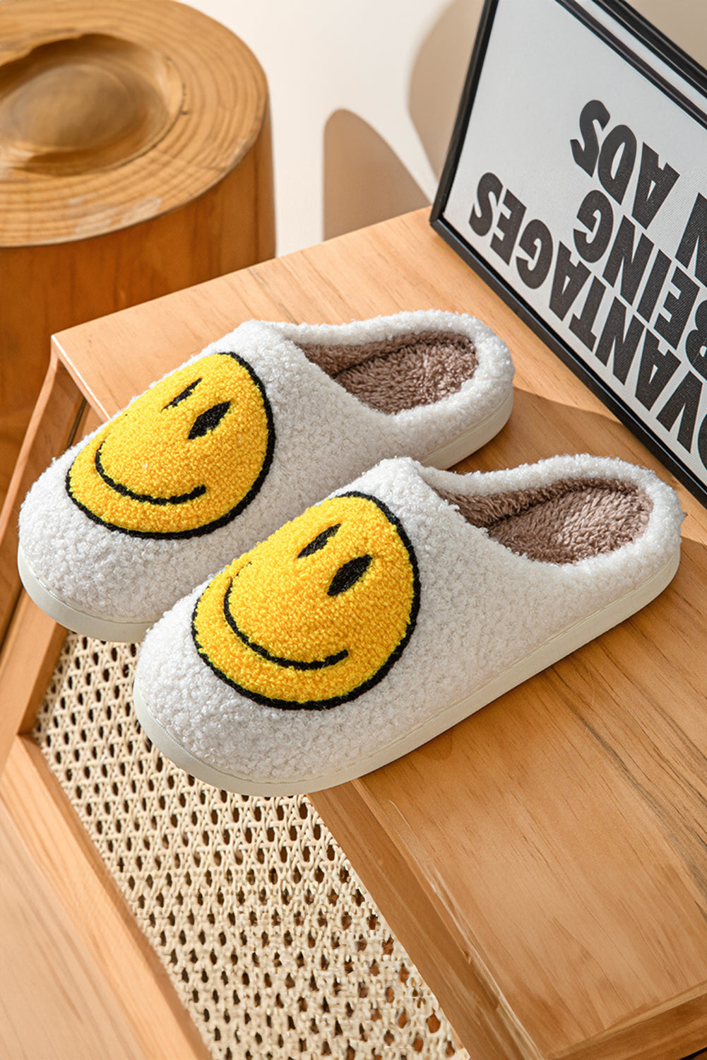 Pink Smile Face Print Non-slip Plush Home Slippers - MAD RUFFI