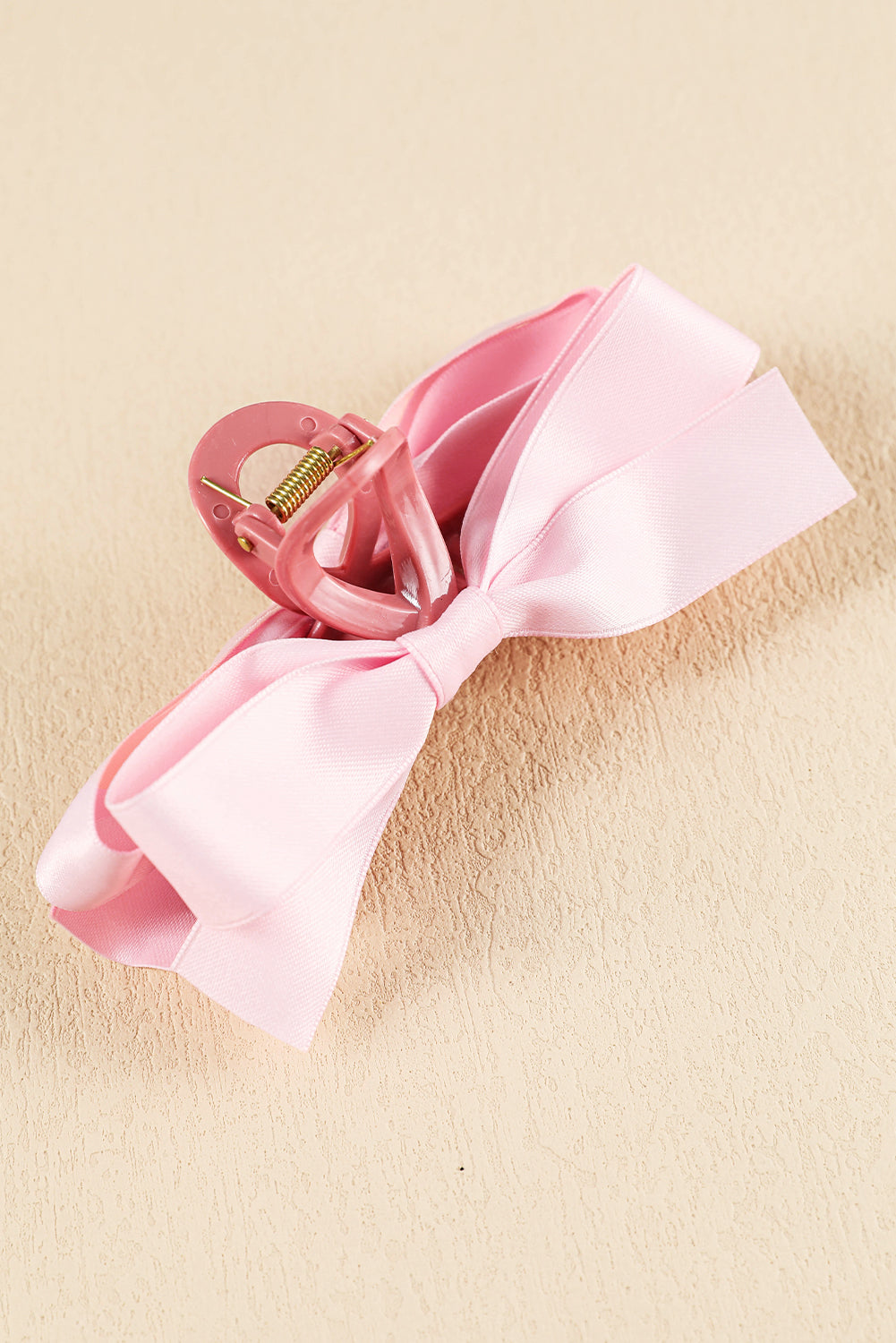 Pink Solid Color Ribbon Bow Decor Hair Clip - Hairband
