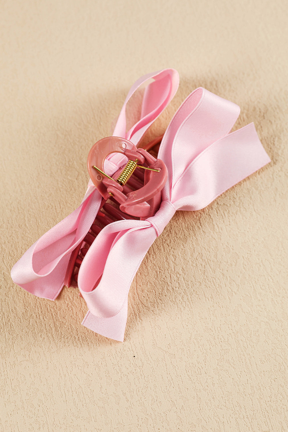Pink Solid Color Ribbon Bow Decor Hair Clip - Hairband