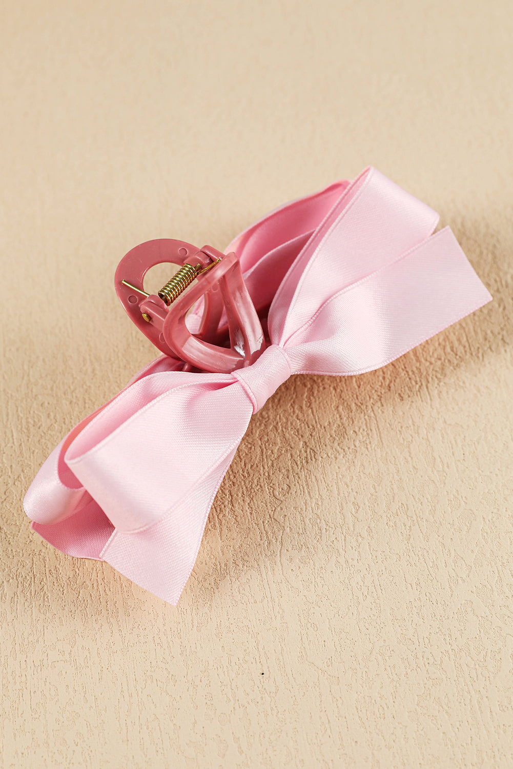 Pink Solid Color Ribbon Bow Decor Hair Clip - Hairband
