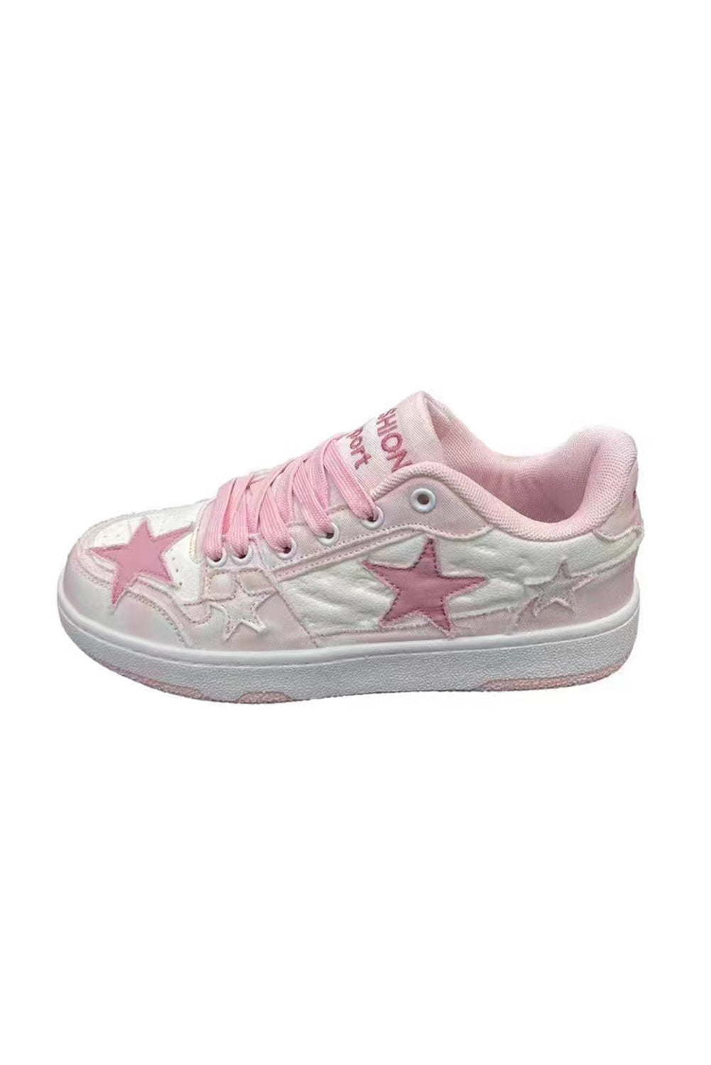 Pink Star Patch Color Block Lace-up Flat Sneakers - MAD RUFFI