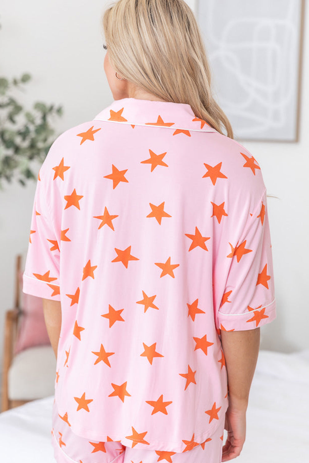 Pink Stars Short Sleeve Shirt and Shorts Pajama Set - MAD RUFFI