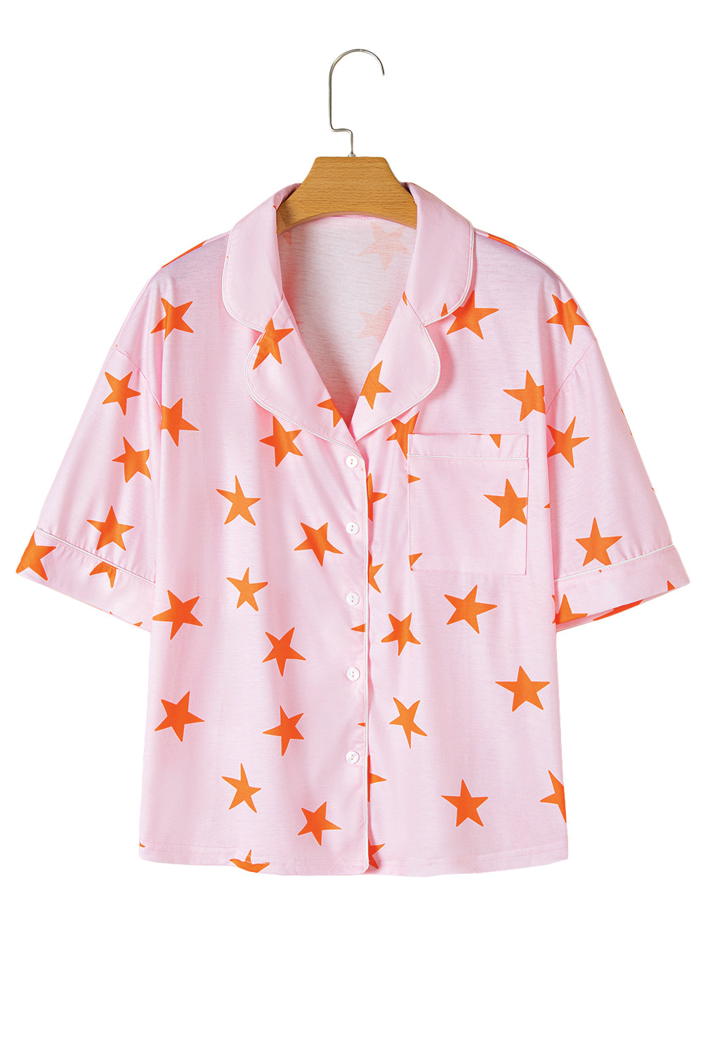 Pink Stars Short Sleeve Shirt and Shorts Pajama Set - MAD RUFFI