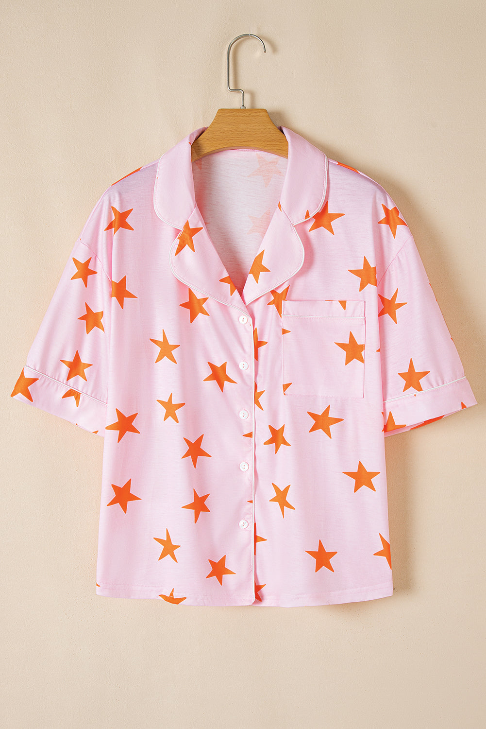 Pink Stars Short Sleeve Shirt and Shorts Pajama Set - MAD RUFFI