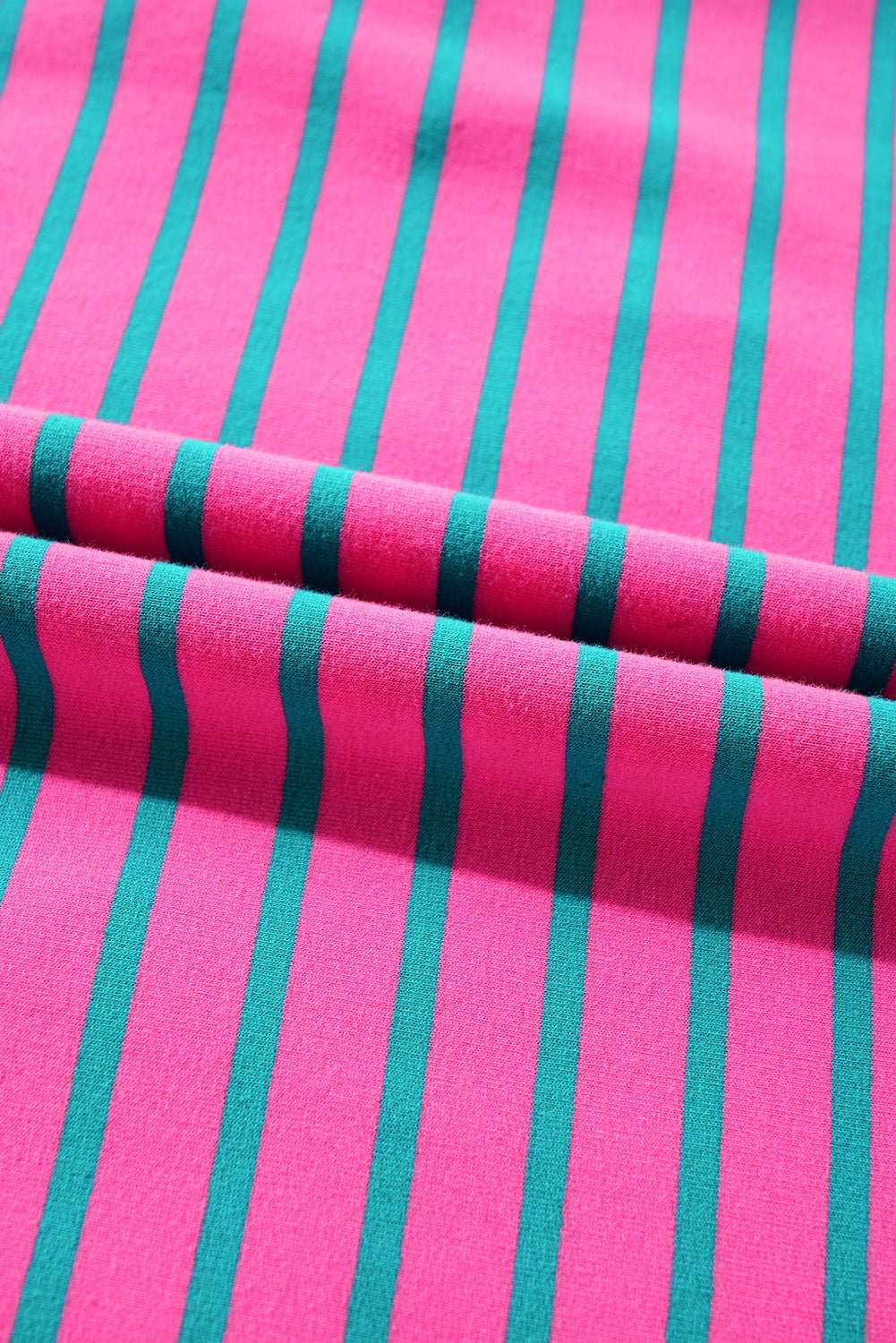 Pink Stripe Collared Puff Sleeve Pop of Color Neckline T Shirt Dress - MAD RUFFI