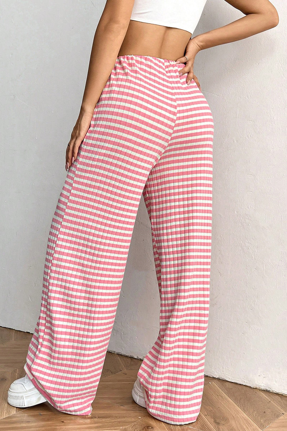 Pink Stripe Colorblock Print Cotton Drawstring Pants - MAD RUFFI