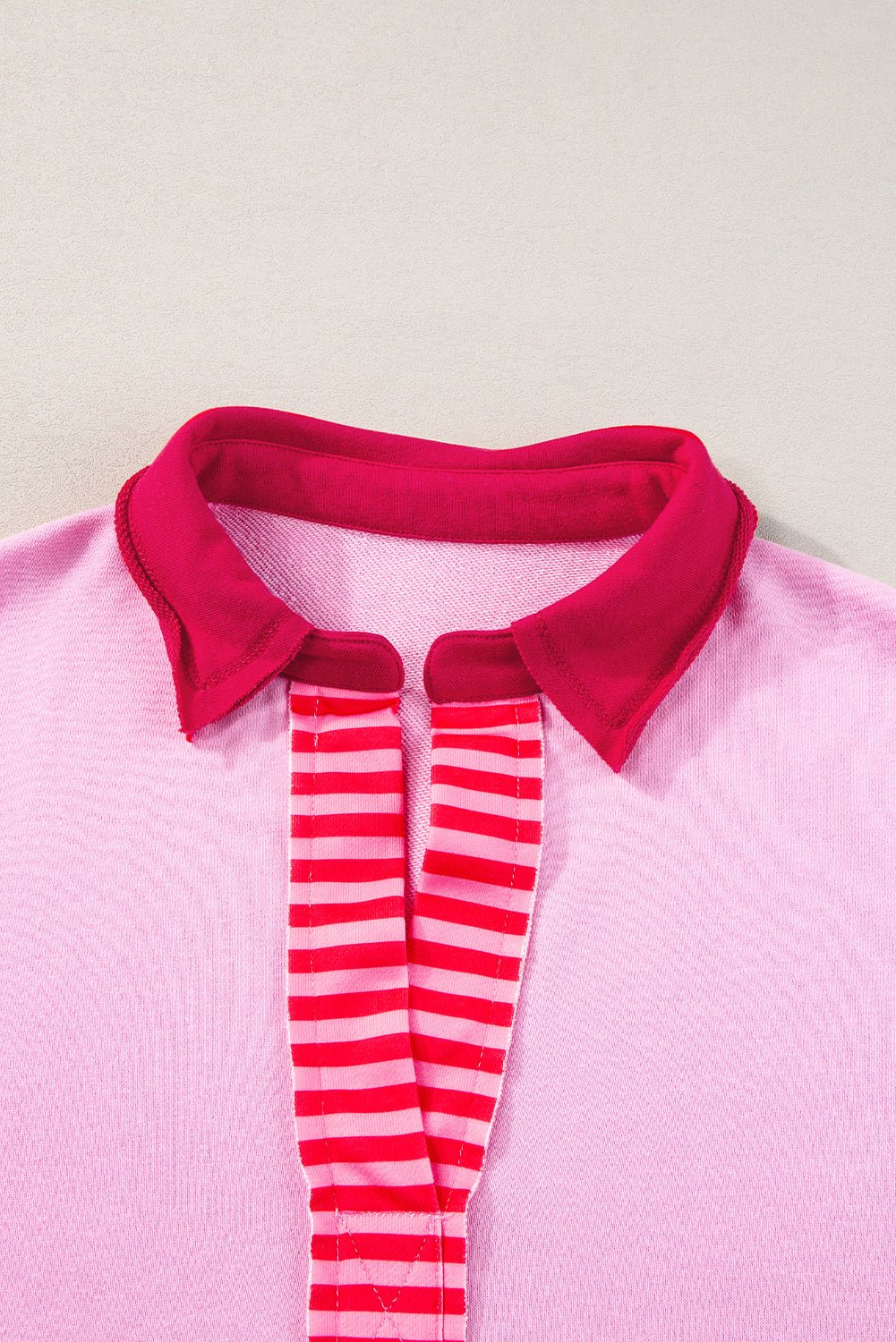 Pink Stripe Colorblock Sleeve Collared Pop of Color Neckline Dress - MAD RUFFI