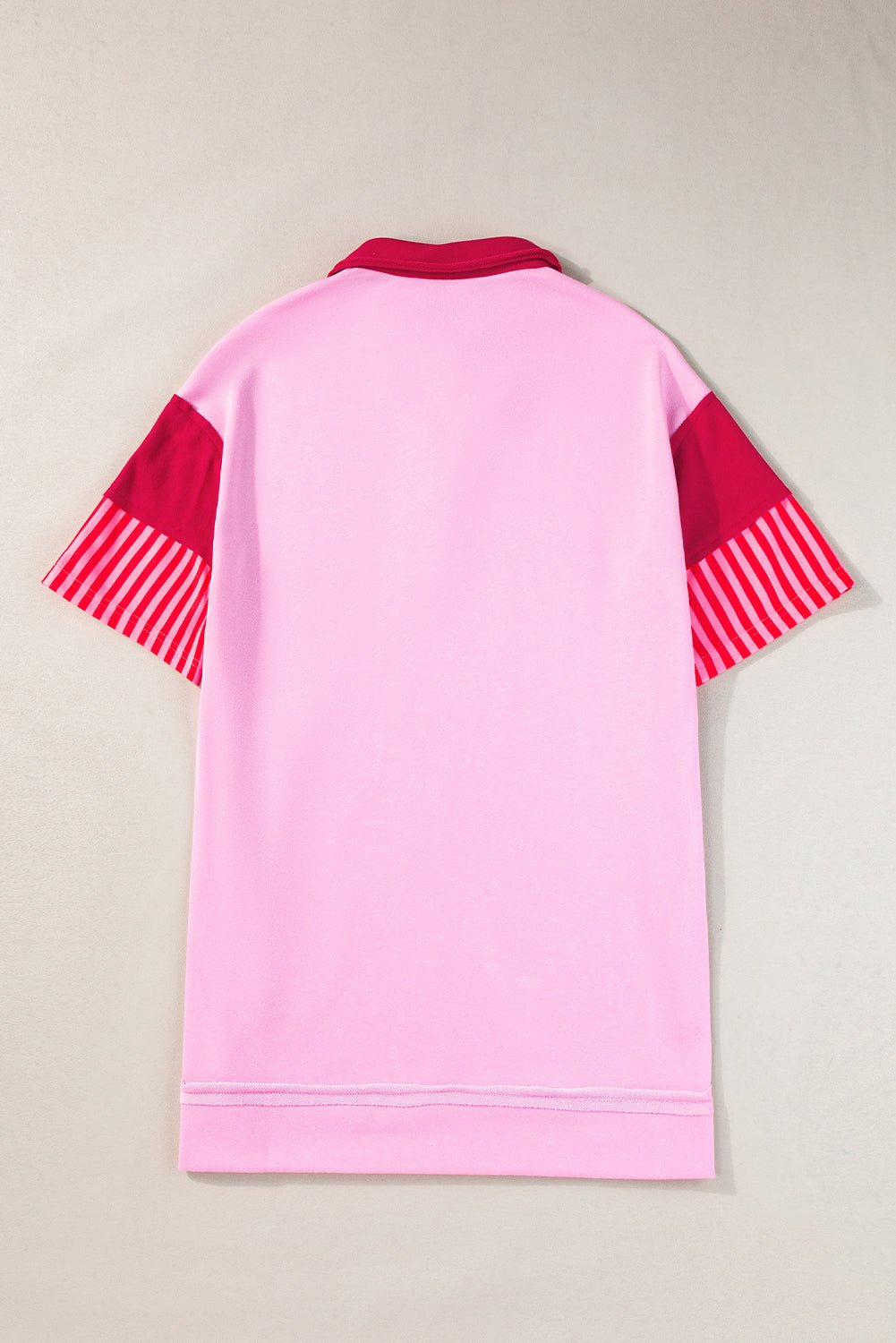 Pink Stripe Colorblock Sleeve Collared Pop of Color Neckline Dress - MAD RUFFI