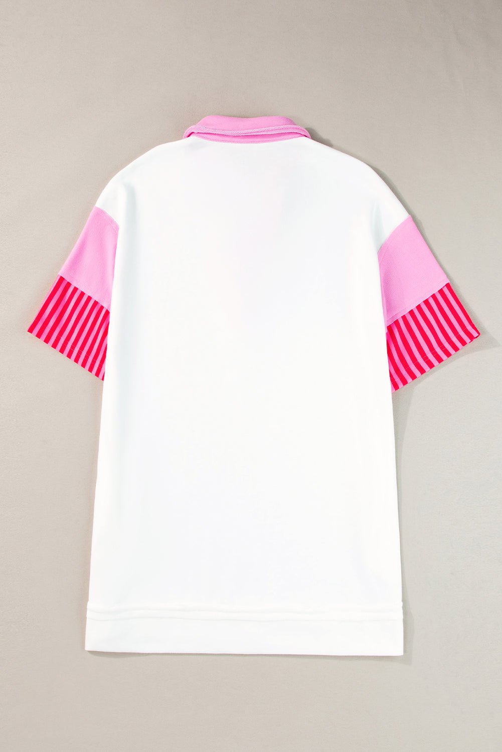 Pink Stripe Colorblock Sleeve Collared Pop of Color Neckline Dress - MAD RUFFI