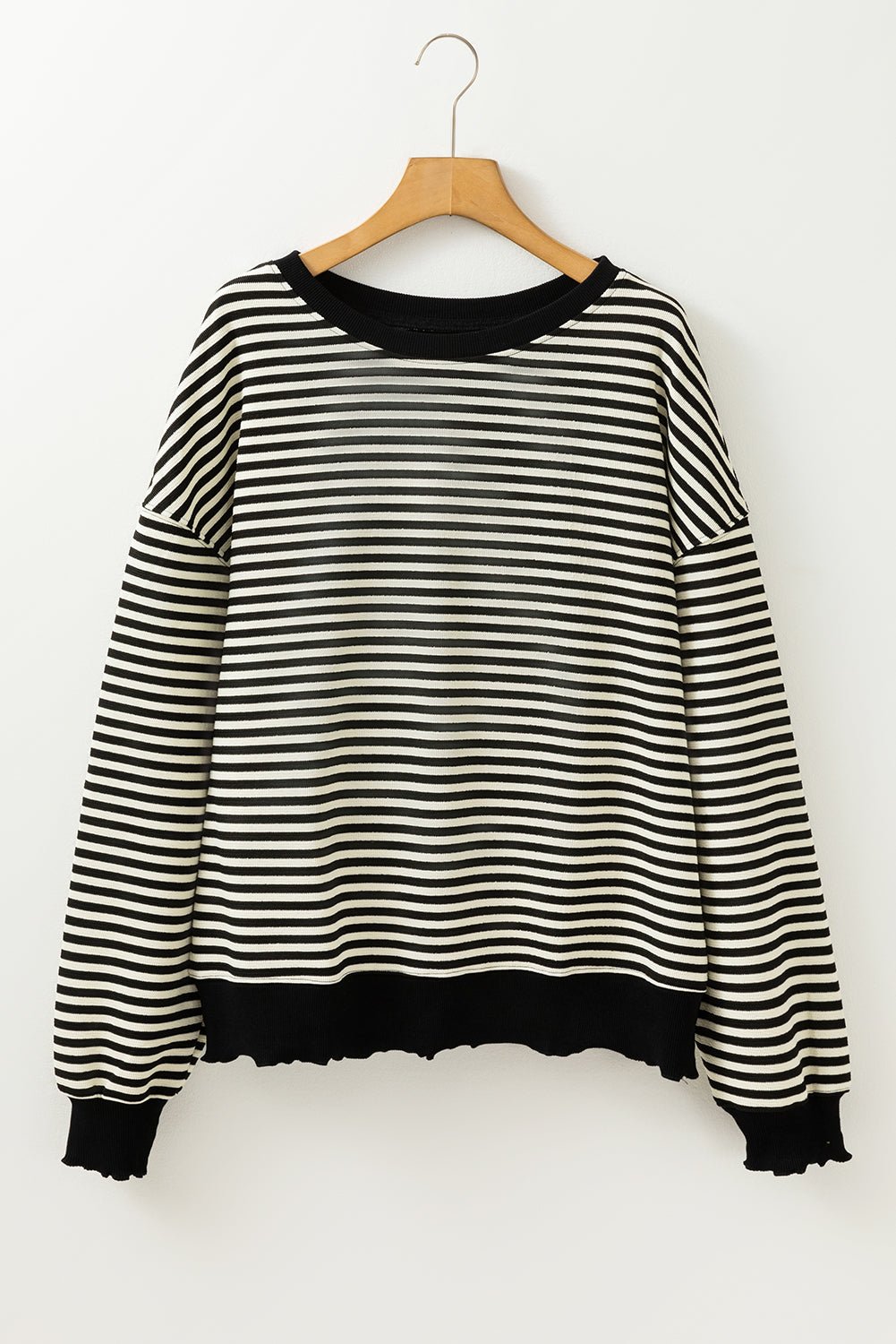 Pink Stripe Drop Shoulder Long Sleeve Top - MAD RUFFI