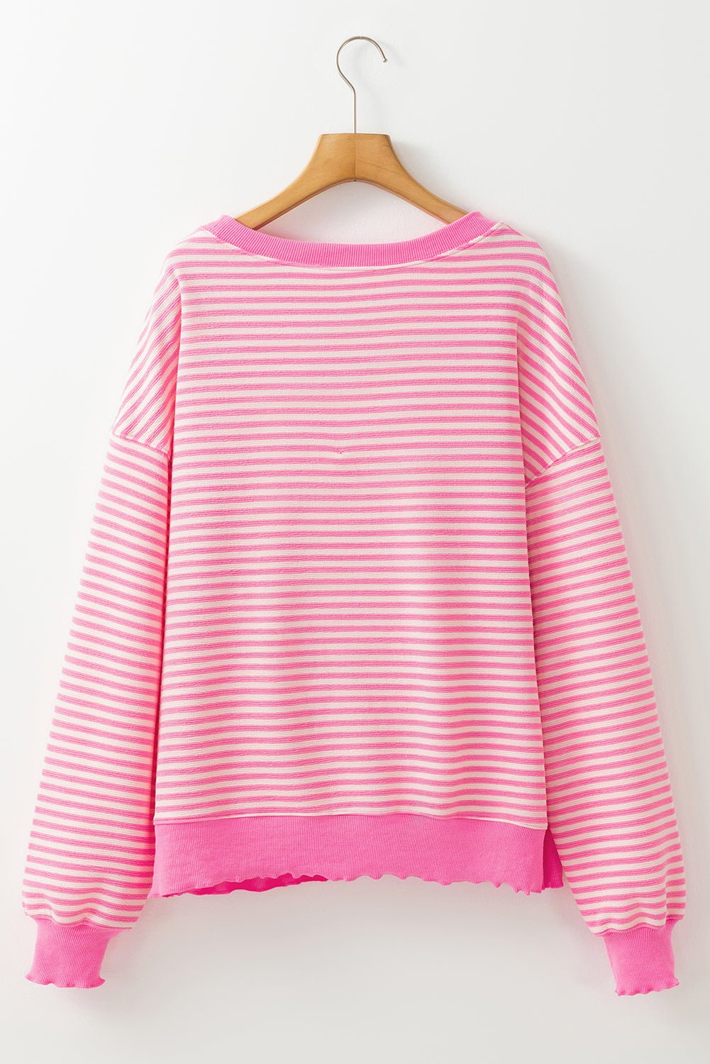 Pink Stripe Drop Shoulder Long Sleeve Top - MAD RUFFI