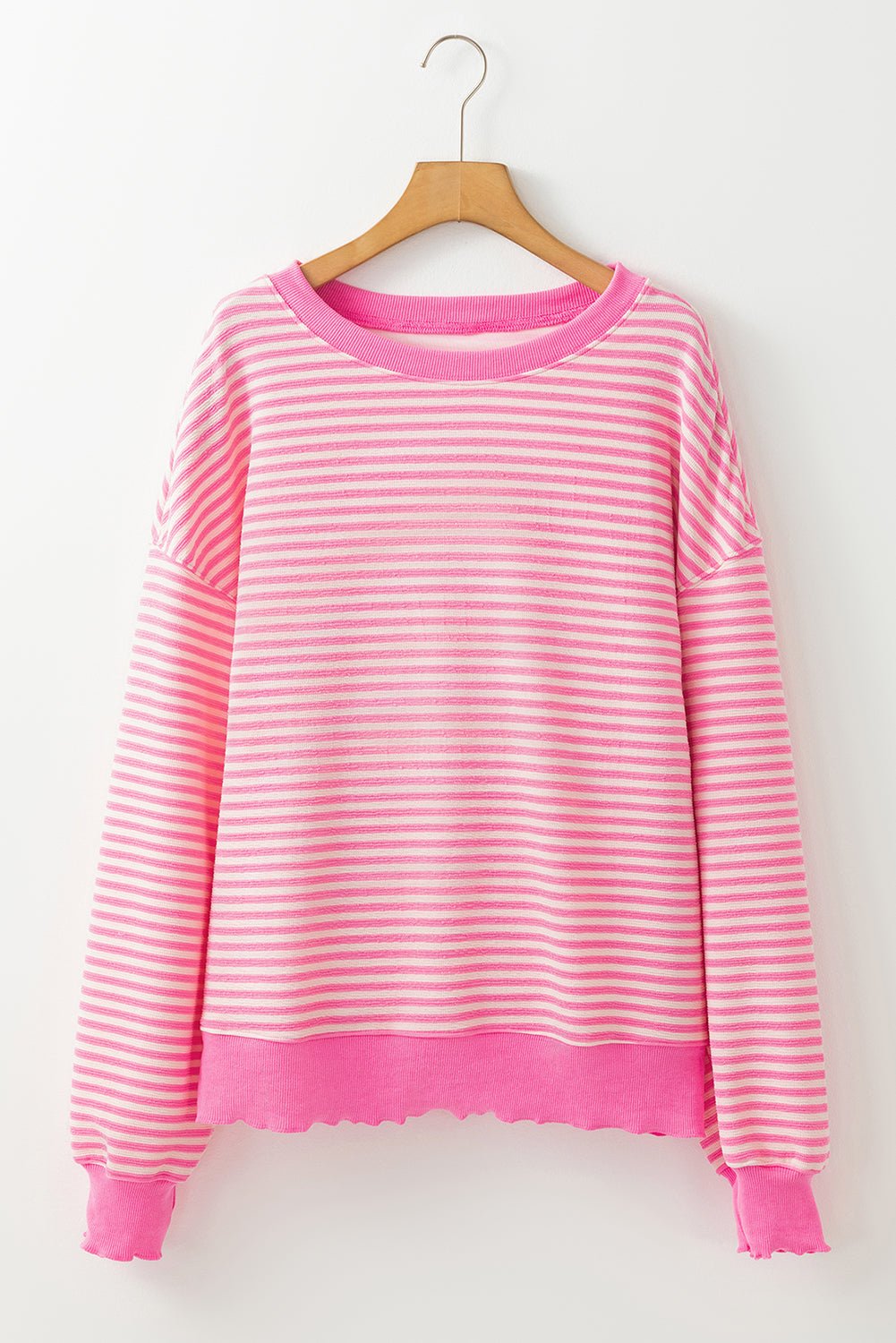 Pink Stripe Drop Shoulder Long Sleeve Top - MAD RUFFI
