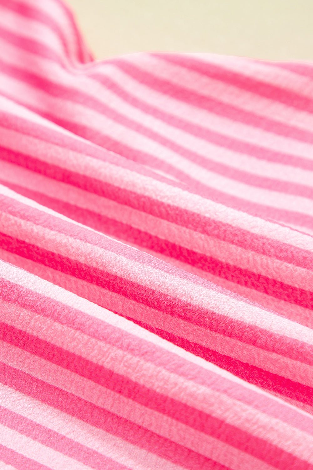 Pink Stripe Flare Sleeve Half Placket Tiered Flowy Mini Dress - MAD RUFFI