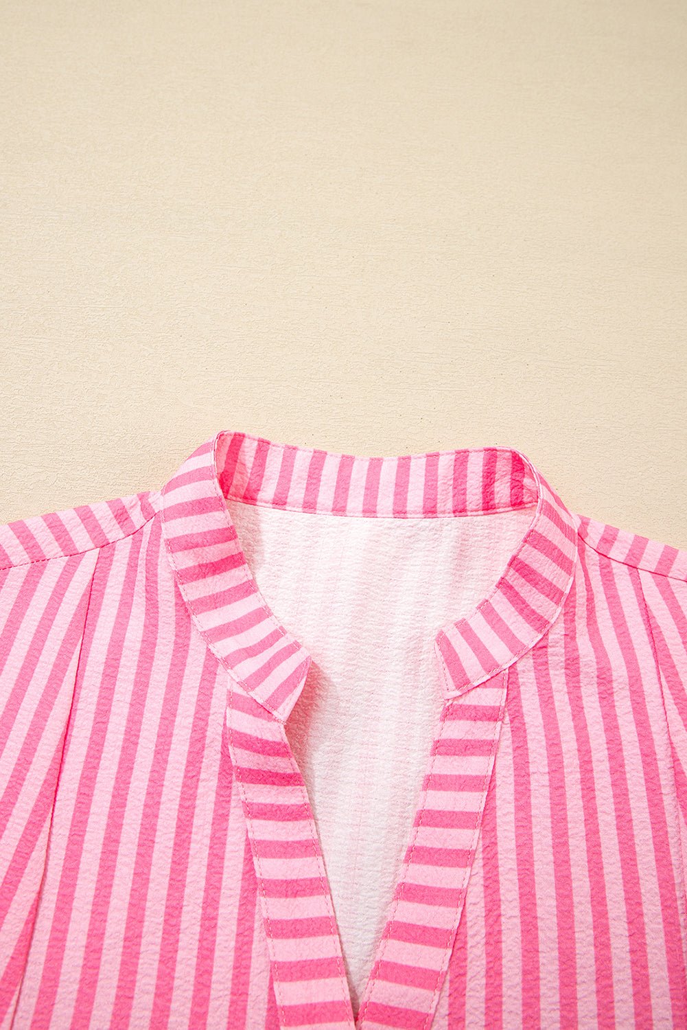 Pink Stripe Flare Sleeve Half Placket Tiered Flowy Mini Dress - MAD RUFFI