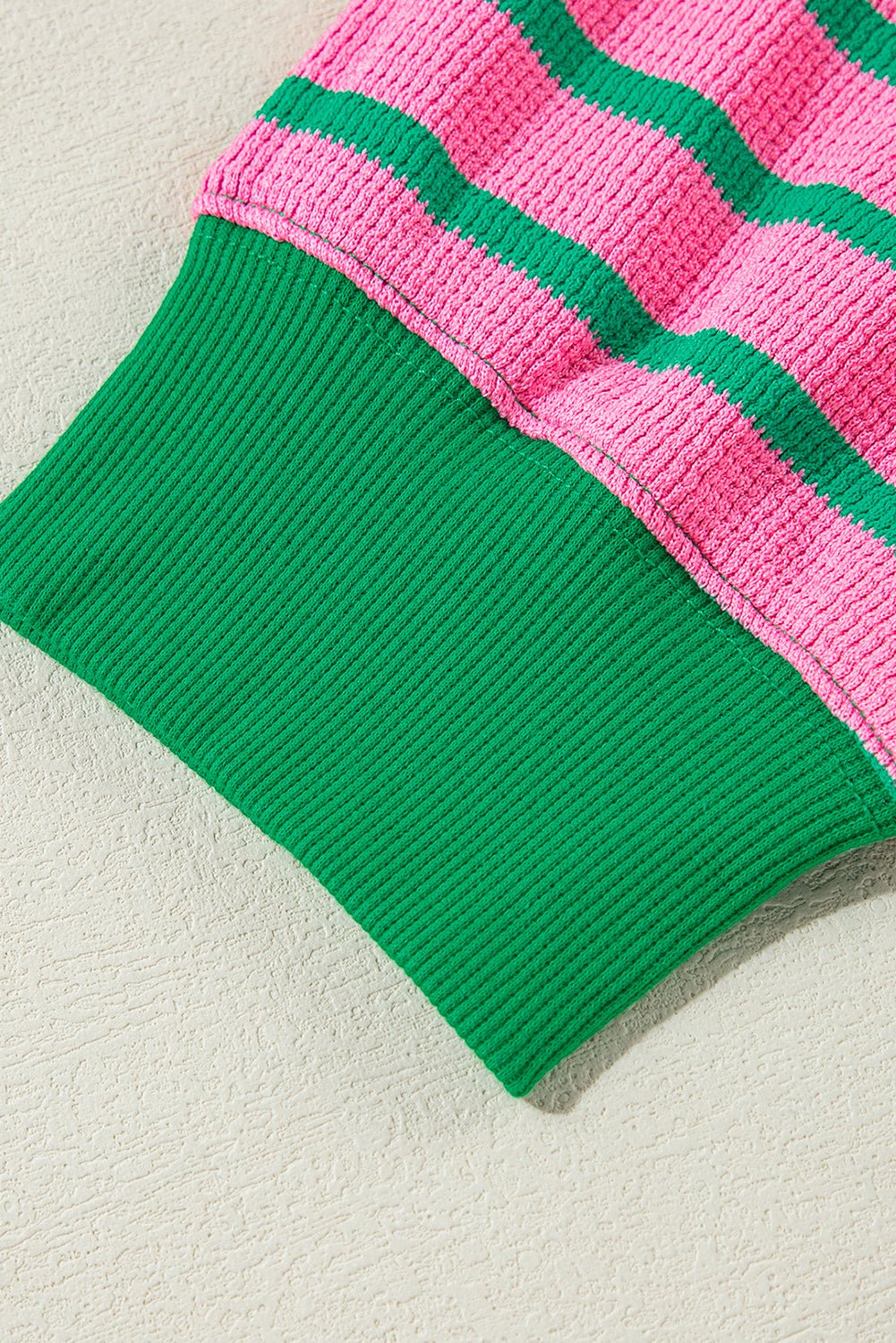 Pink Stripe Waffle Knit Crew Neck Plus Size Sweatshirt - MAD RUFFI