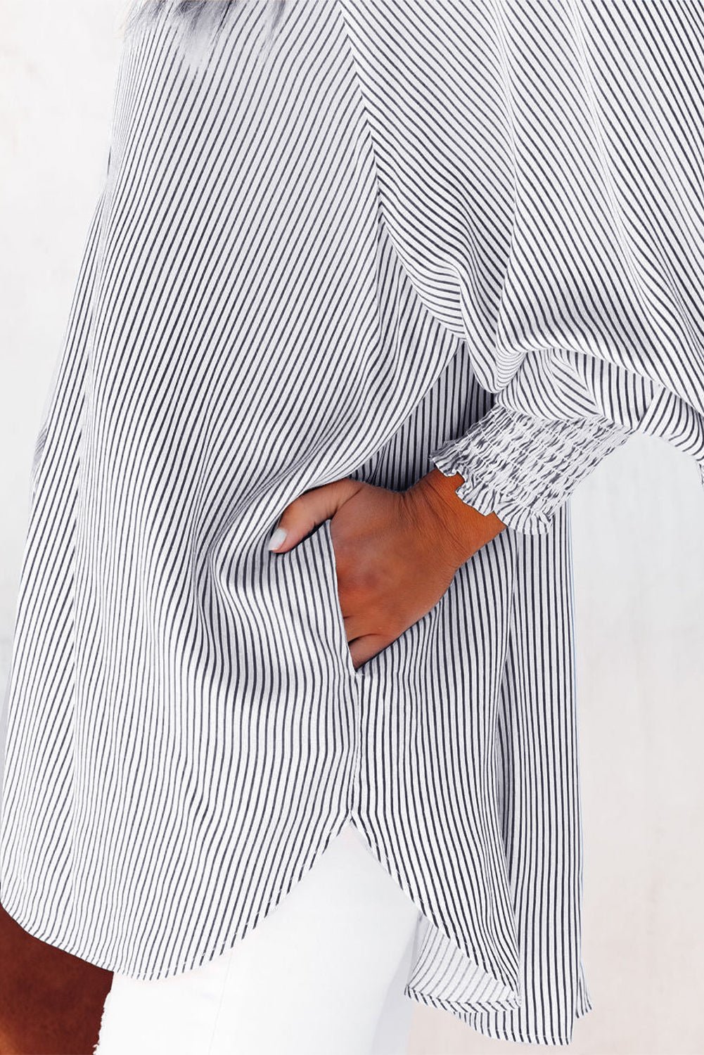 Pink Striped Casual Shirred Cuffs Shirt - MAD RUFFI