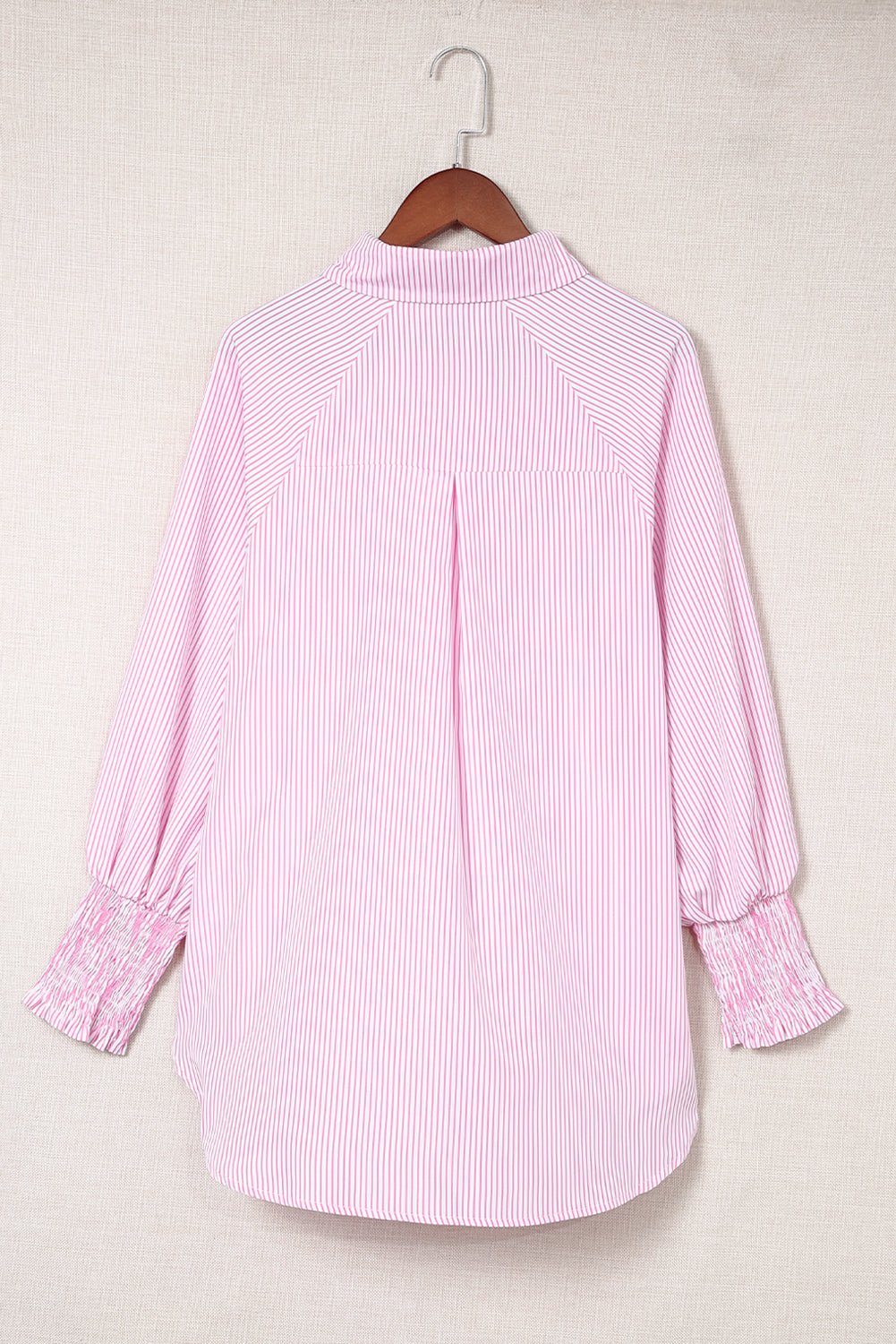 Pink Striped Casual Shirred Cuffs Shirt - MAD RUFFI