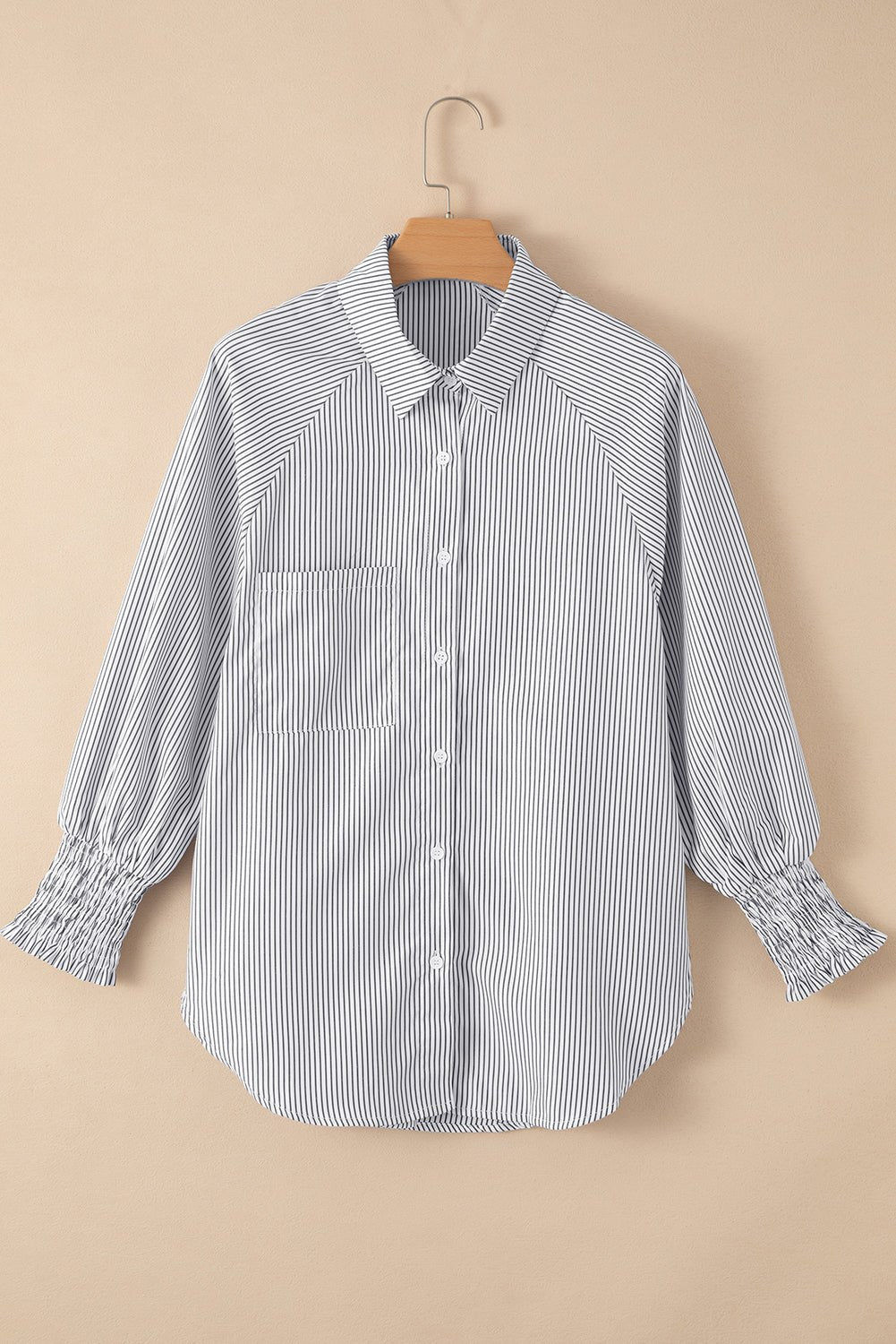 Pink Striped Casual Shirred Cuffs Shirt - MAD RUFFI