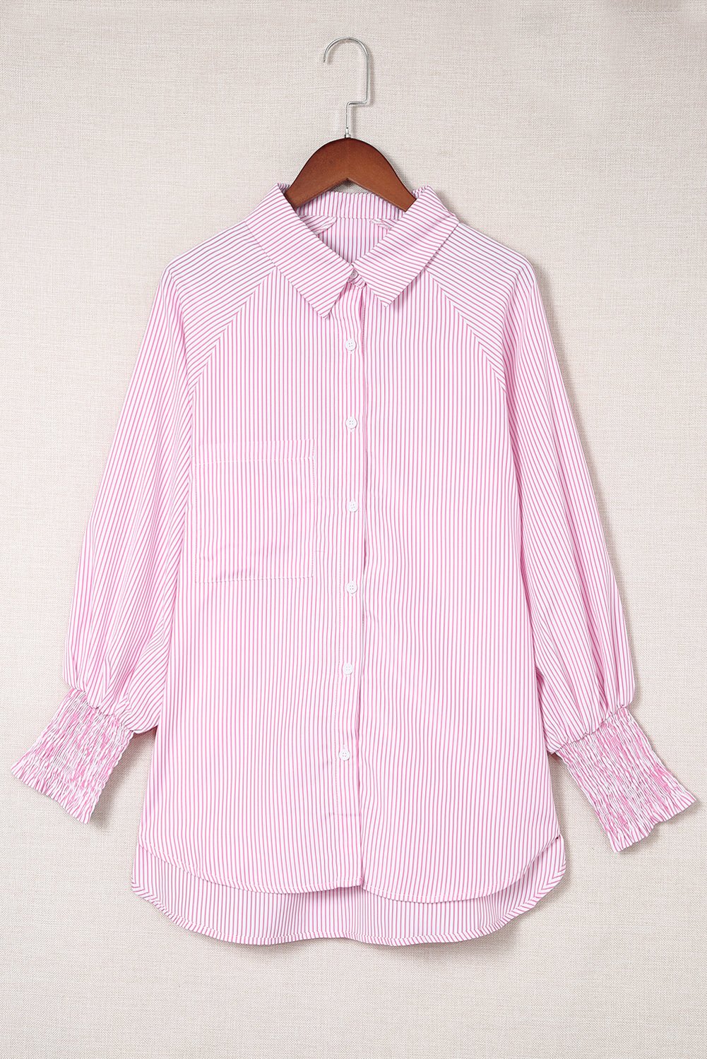 Pink Striped Casual Shirred Cuffs Shirt - MAD RUFFI
