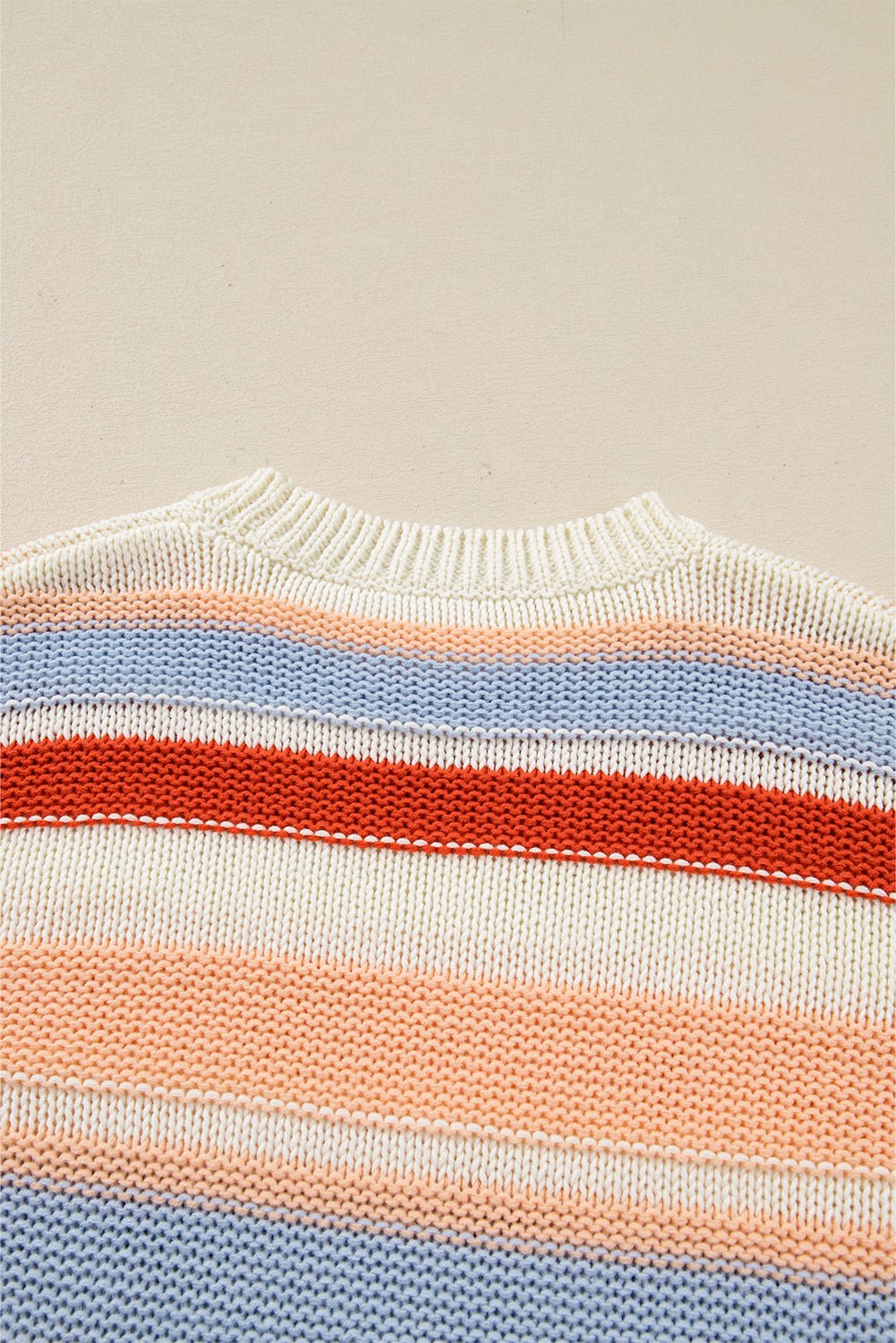 Pink Striped Colorblock Round Neck Drop Shoulder Sweater - MAD RUFFI