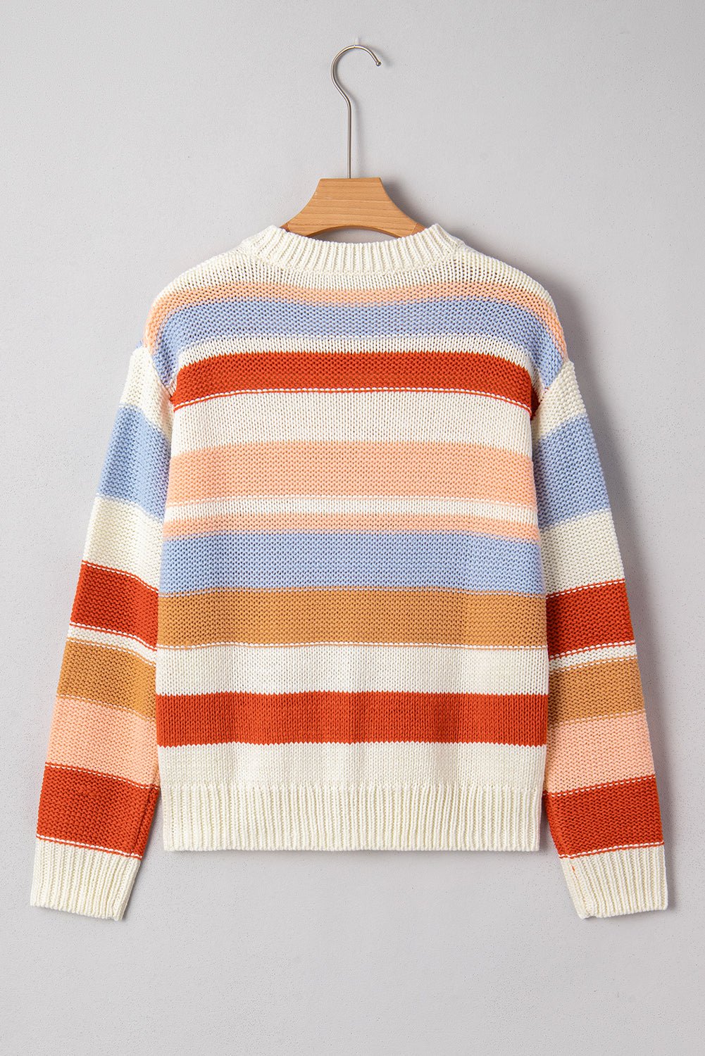 Pink Striped Colorblock Round Neck Drop Shoulder Sweater - MAD RUFFI