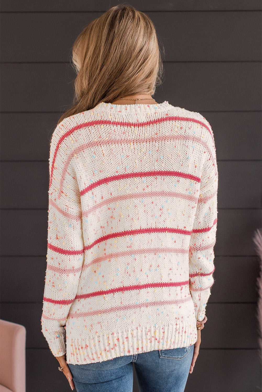 Pink Striped Confetti Drop Sleeve Knit Sweater - MAD RUFFI