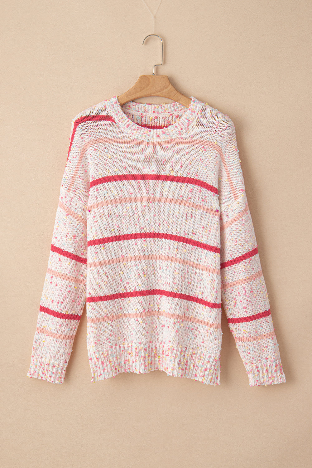 Pink Striped Confetti Drop Sleeve Knit Sweater - MAD RUFFI