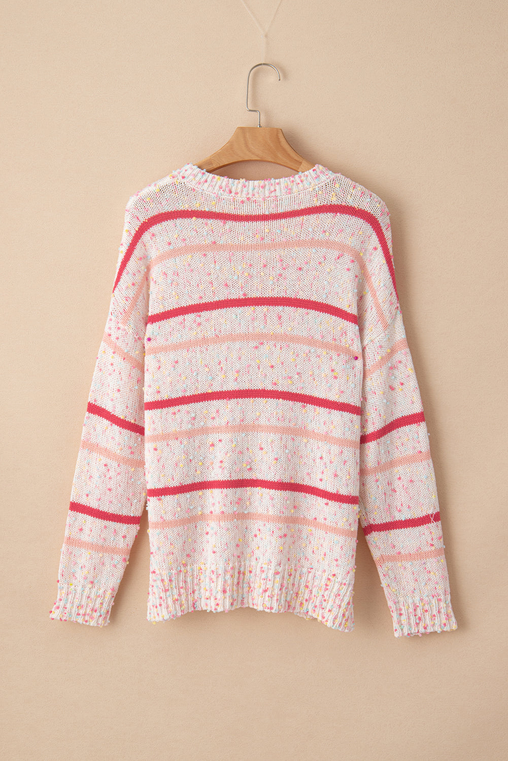 Pink Striped Confetti Drop Sleeve Knit Sweater - MAD RUFFI