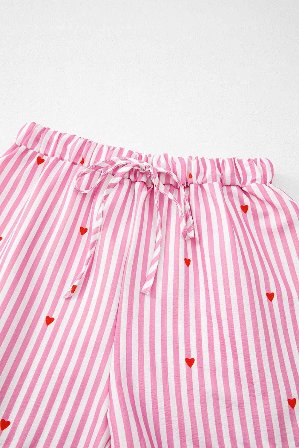 Pink Striped Heart Print Shirt and Shorts Pajama Set - MAD RUFFI