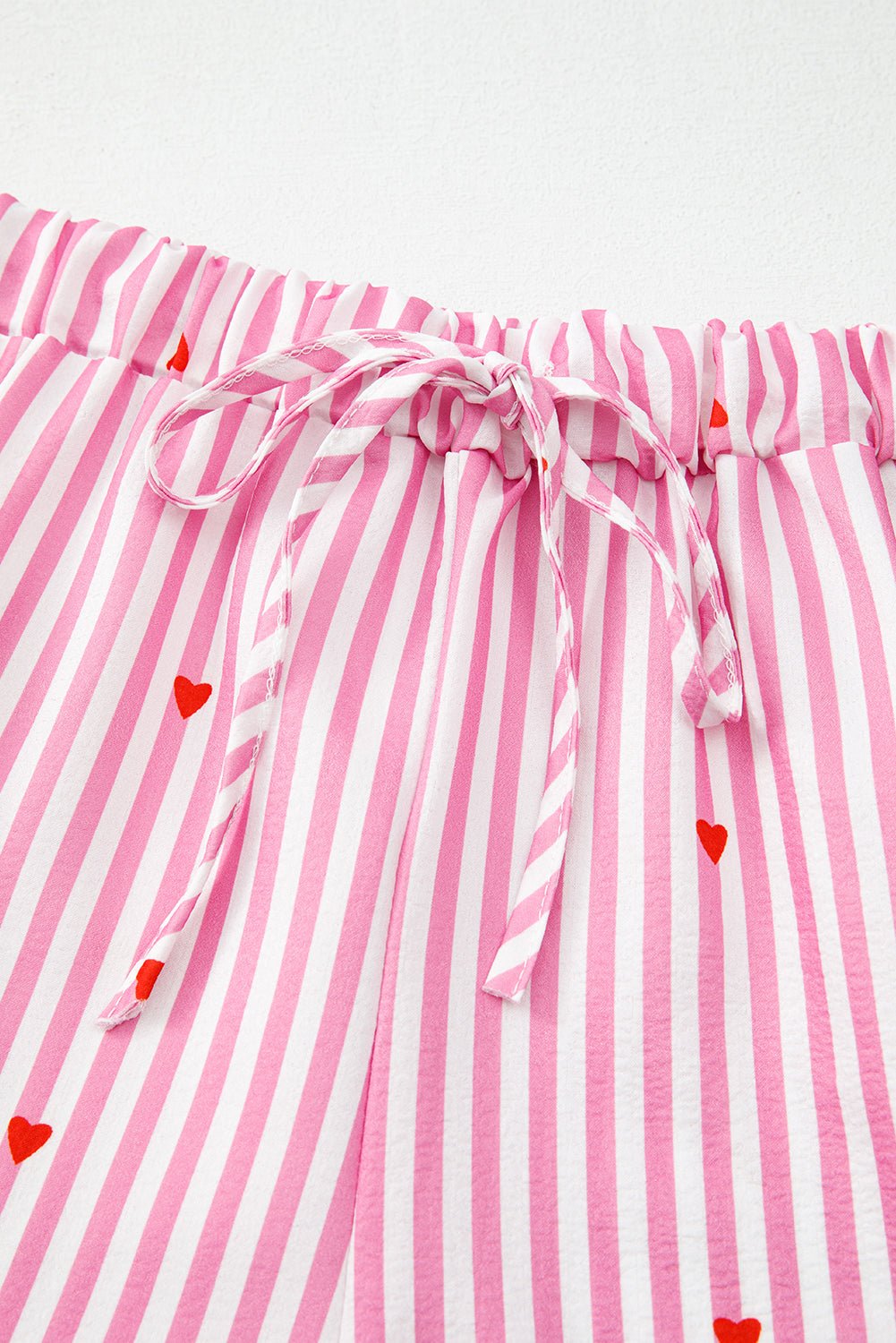 Pink Striped Heart Print Shirt and Shorts Pajama Set - MAD RUFFI