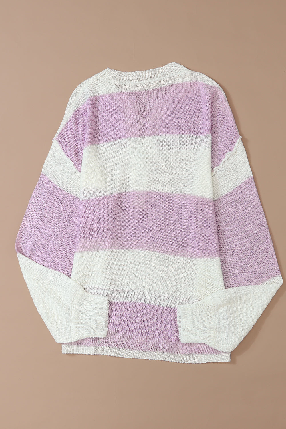 Pink Striped Long Sleeve Henley Knit Sweater with Slits - MAD RUFFI