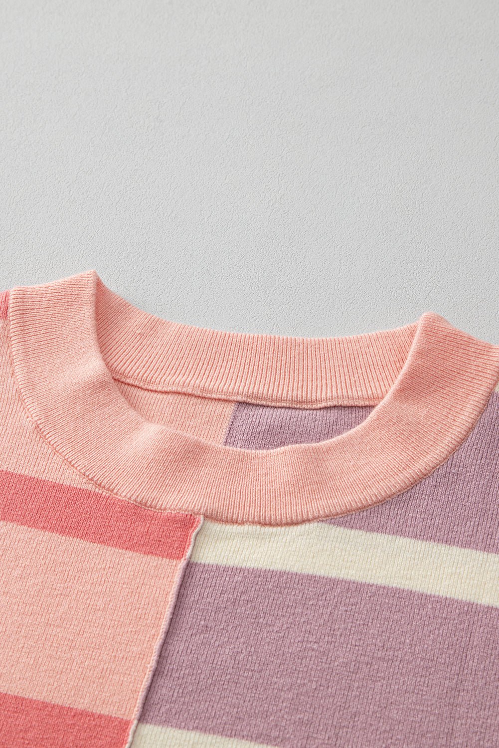 Pink Striped Patchwork Drop Shoulder Sweatshirt - MAD RUFFI
