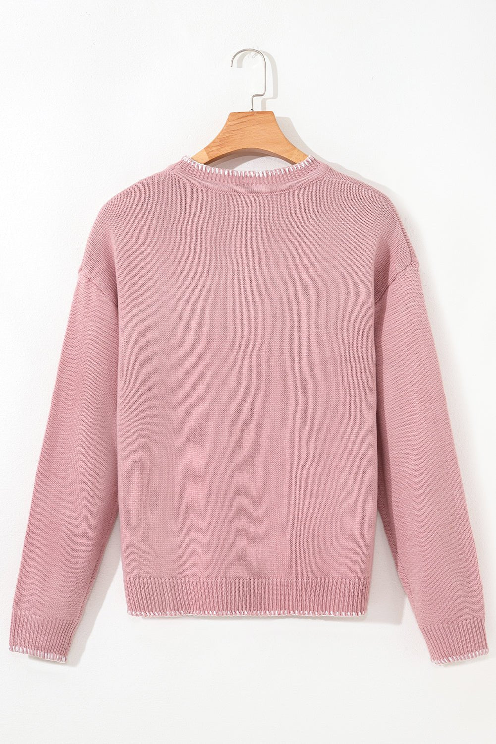 Pink Sweet Bow Drop Sleeve Round Neck Sweater - MAD RUFFI