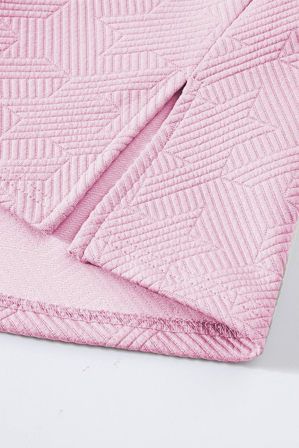 Pink Textured V Neck Collared Slit Hem T Shirt - MAD RUFFI